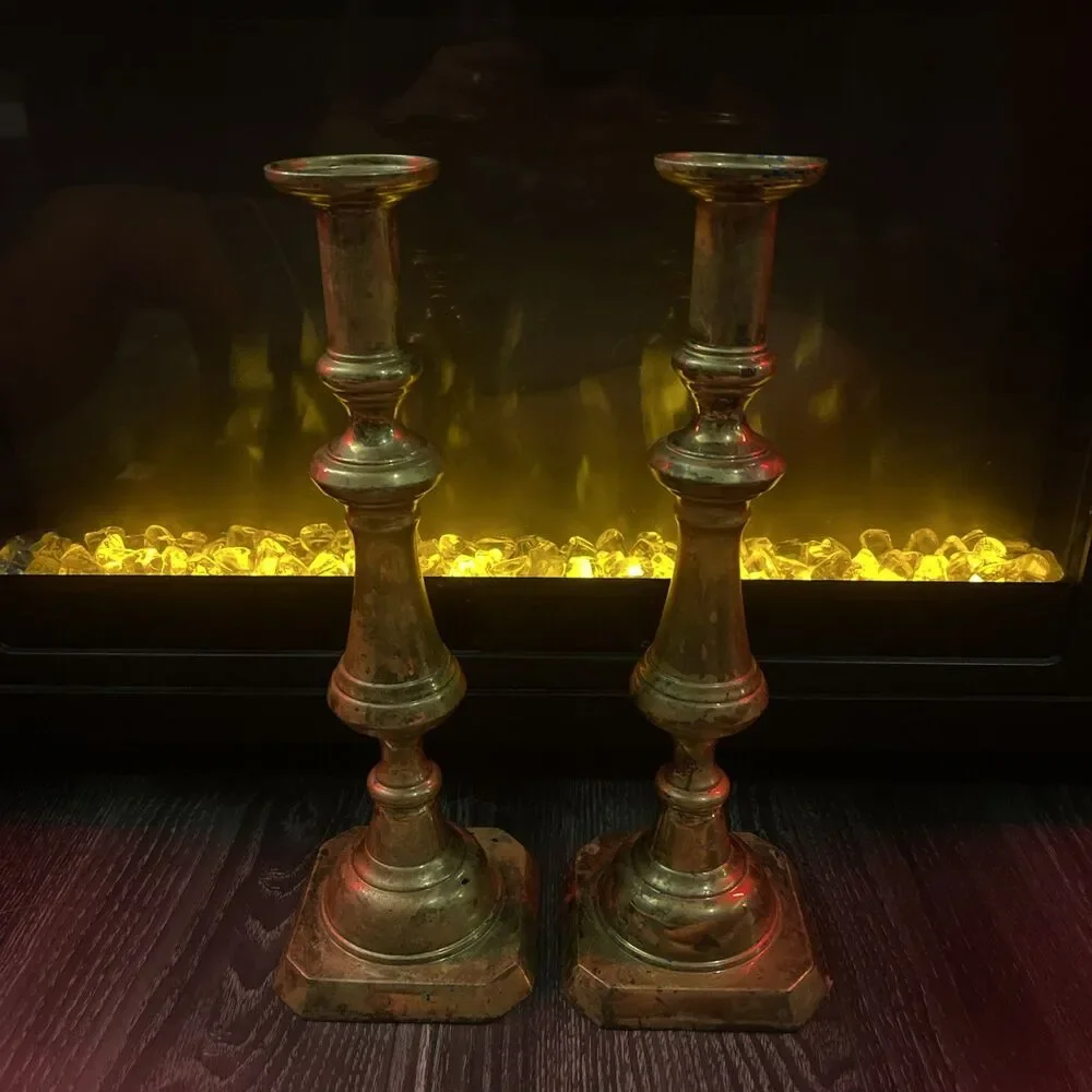 Pair Set Virginia Metalcrafters Harvin Brass Tall Candlesticks 3002B 13.5